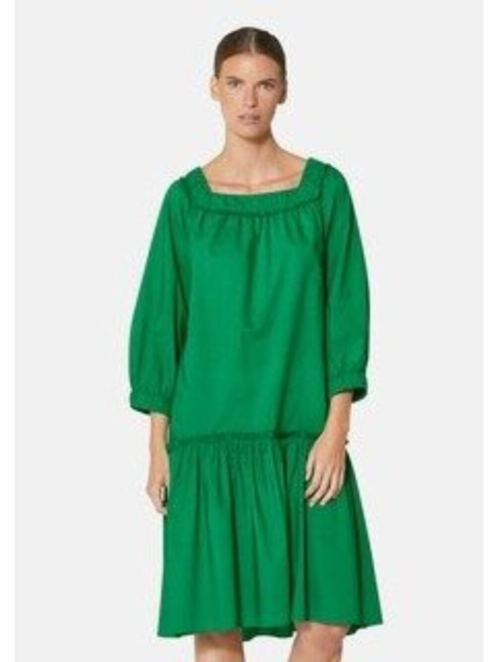 Madeleine Womens Midi Puff-sleeve Dress Square Neck Size 8 Green Pockets Casual